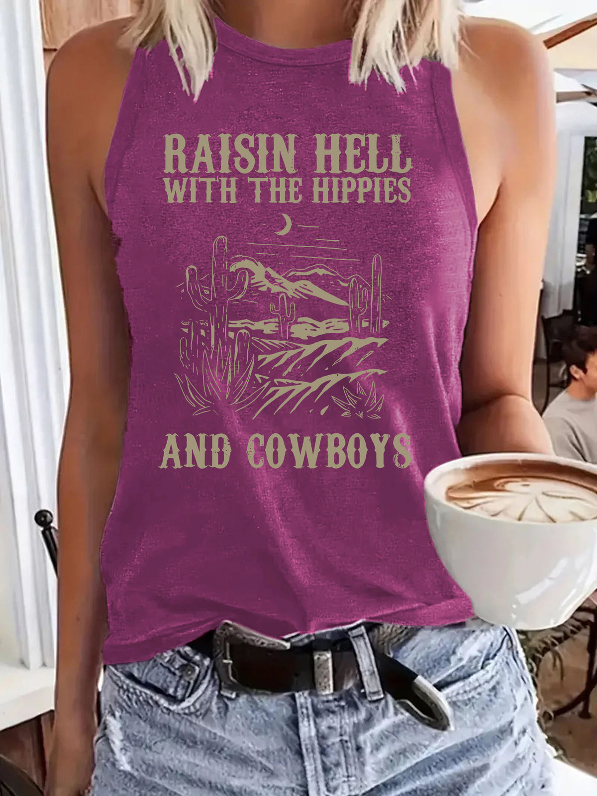 Western denim printed vest