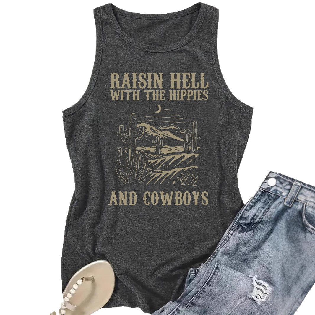 Western denim printed vest