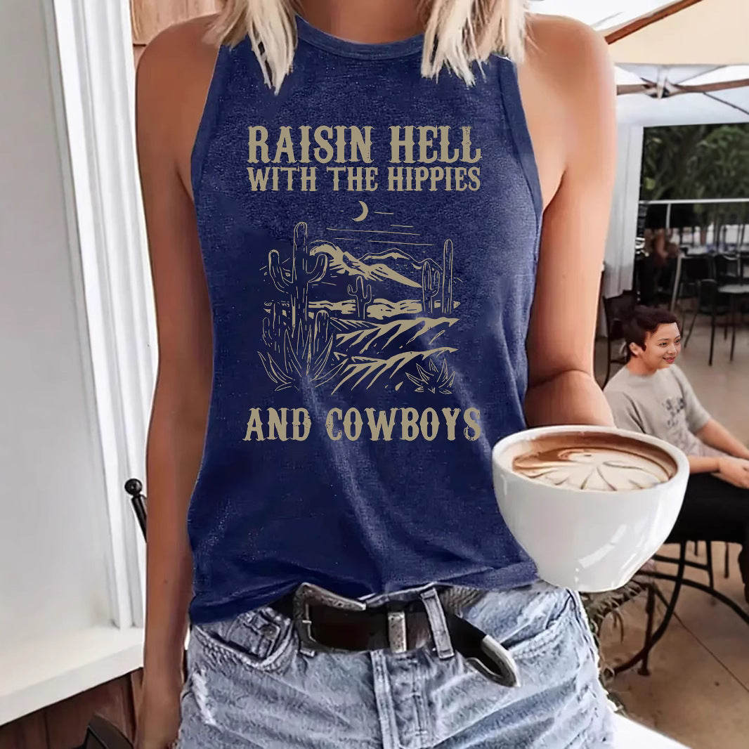 Western denim printed vest