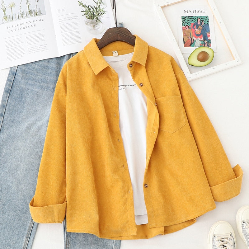 Corduroy  Solid Loose Boyfriend Style Shirt