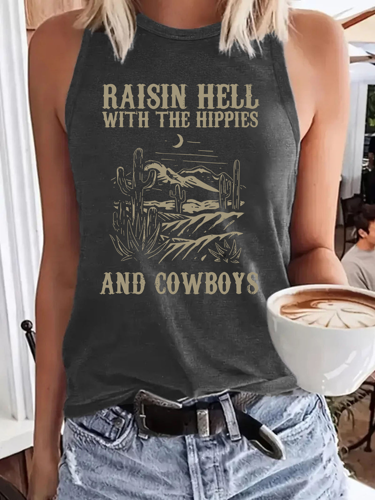 Western denim printed vest