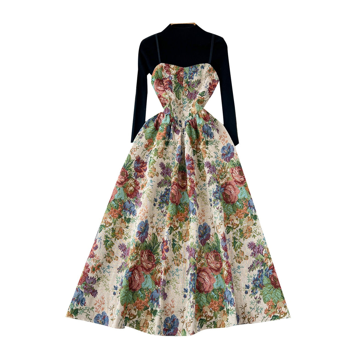 Sling Dress - Embroidered Slip Midi, Women's Layering Knitted Top